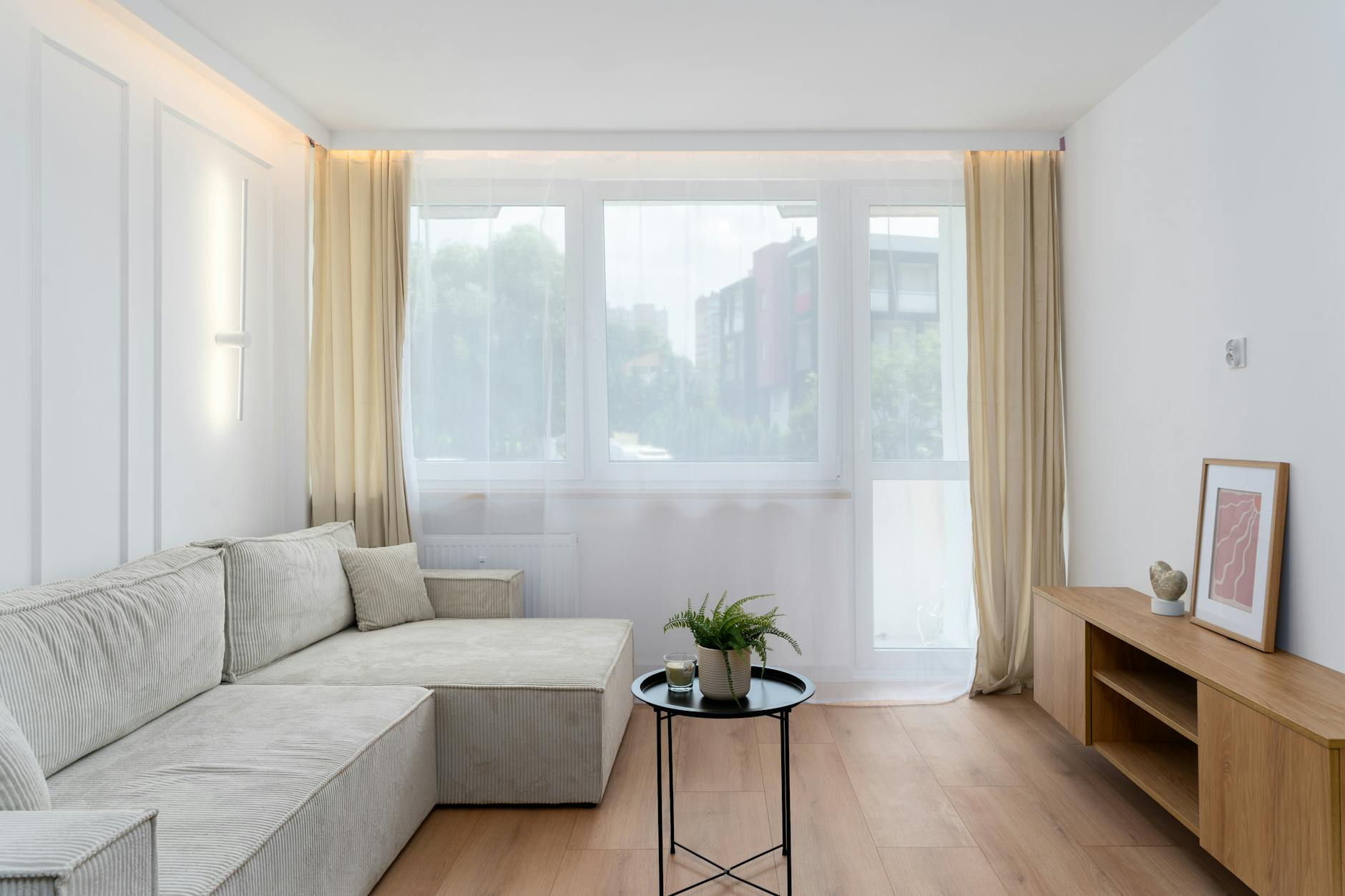 minimalist living room interior with natural light
