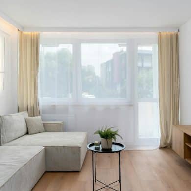 minimalist living room interior with natural light
